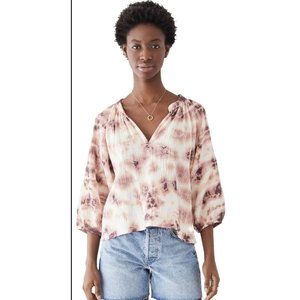 Nation LTD Brown slub cotton tie dye blouse peasant top size Small